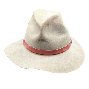 Orvis Mens 5X Genuine Fur Felt Fedora Hat Olive Green Wide Brim Leather Band M